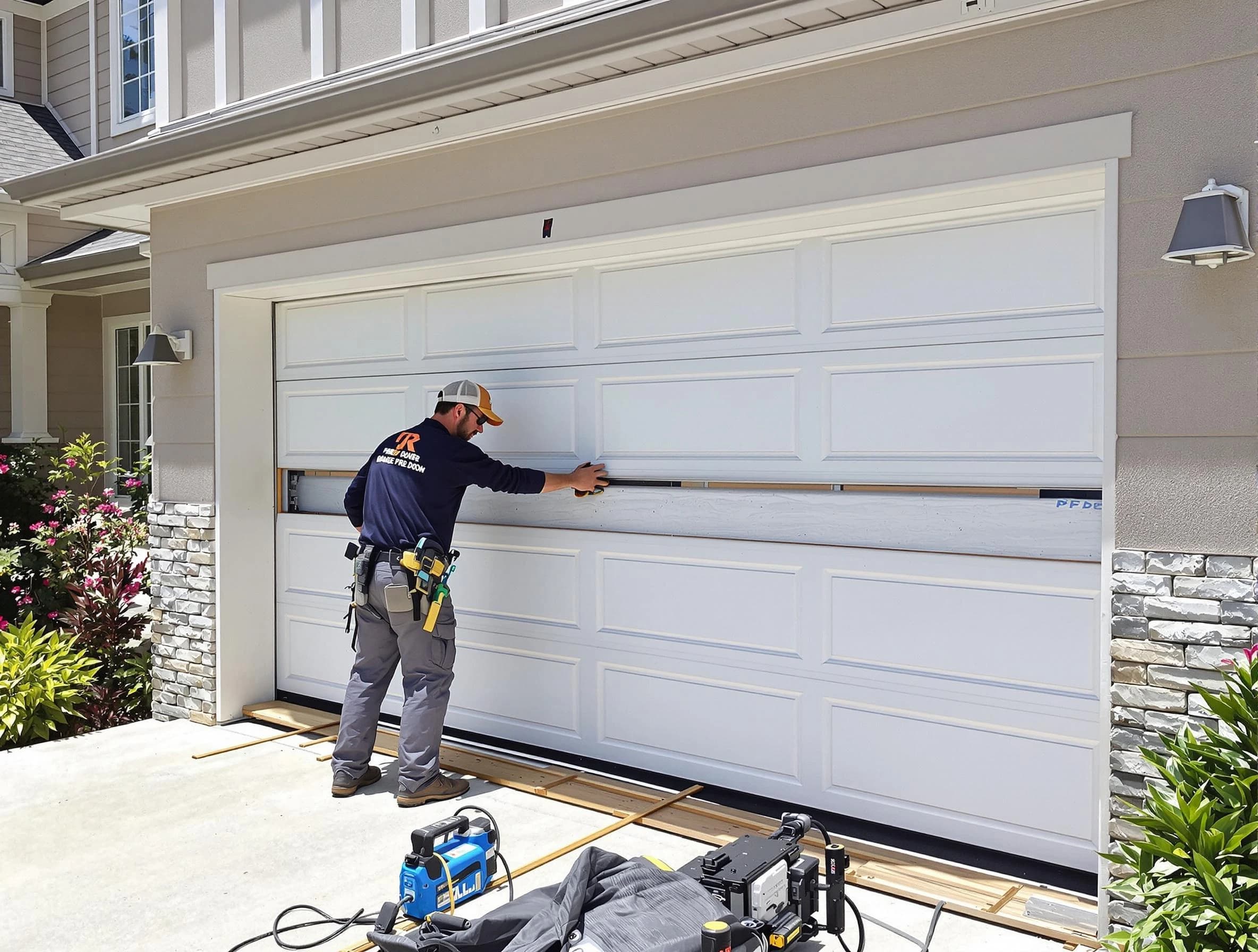 Milford Garage Door Repair team performing complete garage door replacement at Milford residence
