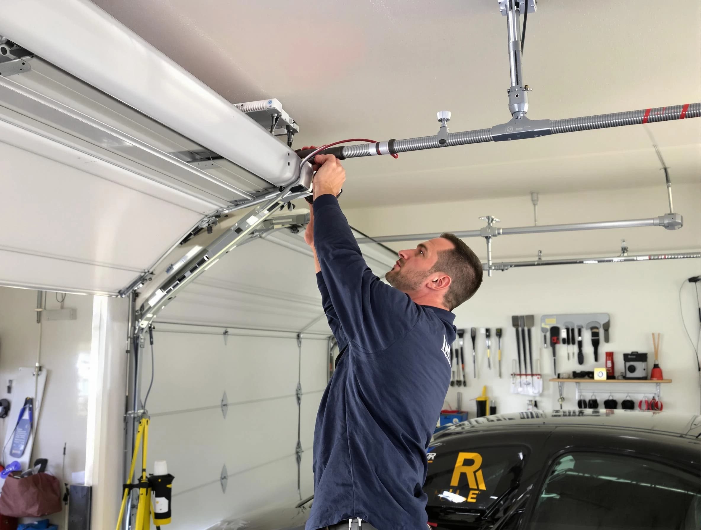 Milford Garage Door Repair technician performing garage door cable repair in Milford