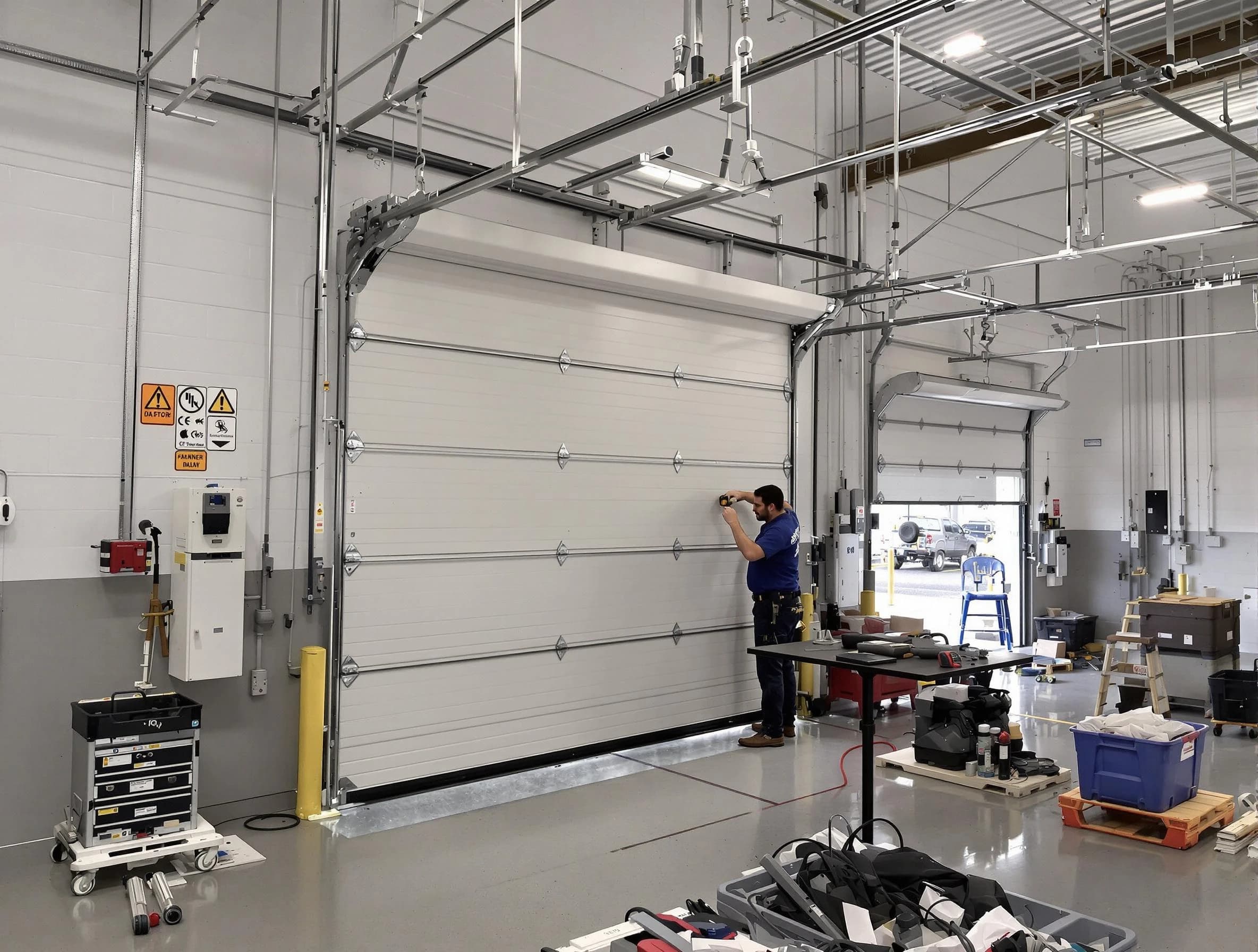 Commercial garage door repair being performed by Milford Garage Door Repair expert in Milford