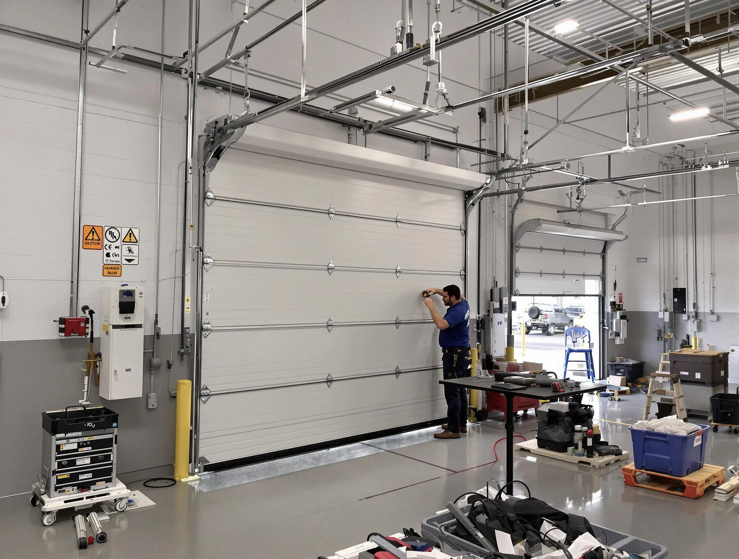 Commercial garage door repair being performed by Milford Garage Door Repair expert in Milford