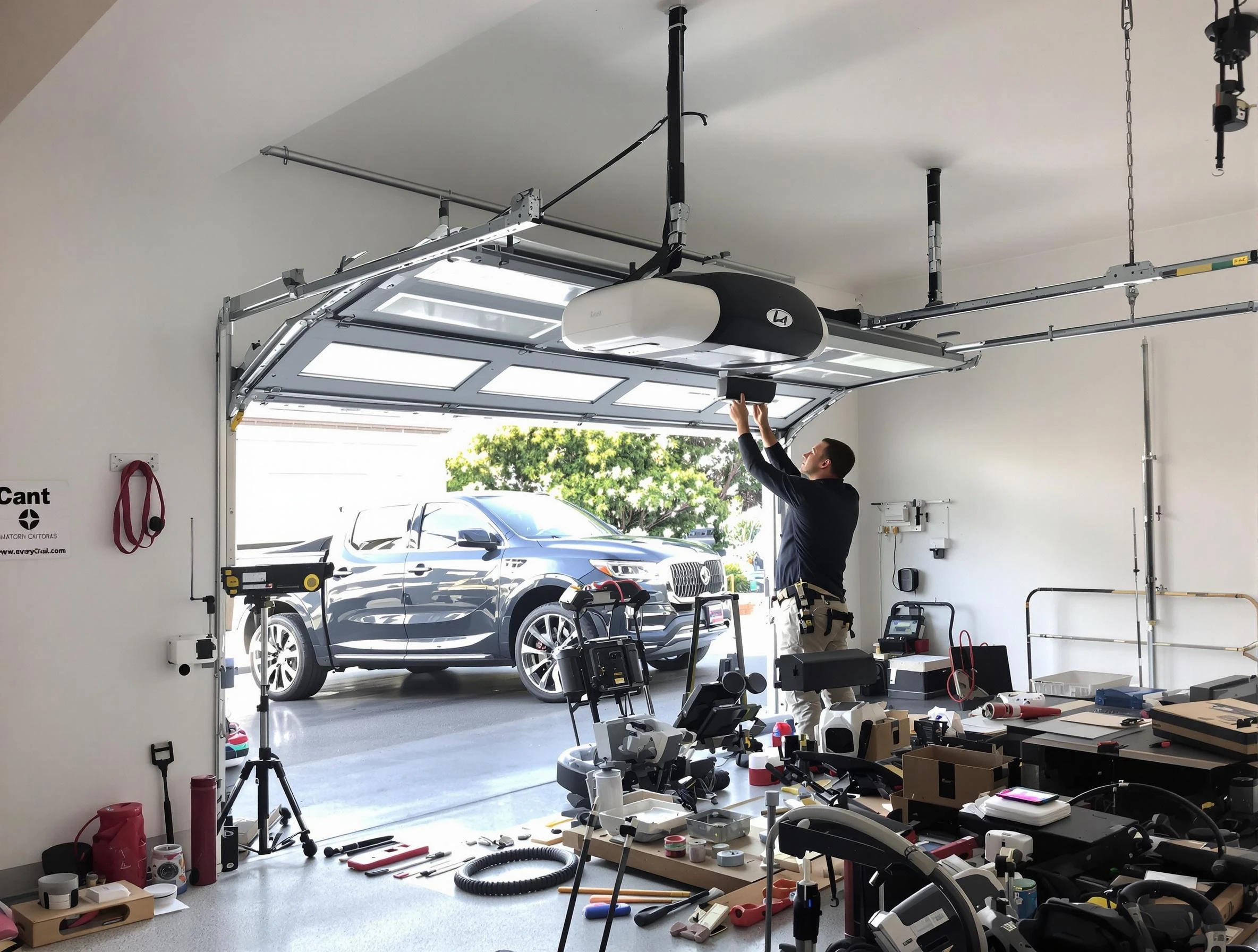 Milford Garage Door Repair specialist installing smart garage door opener system in Milford home