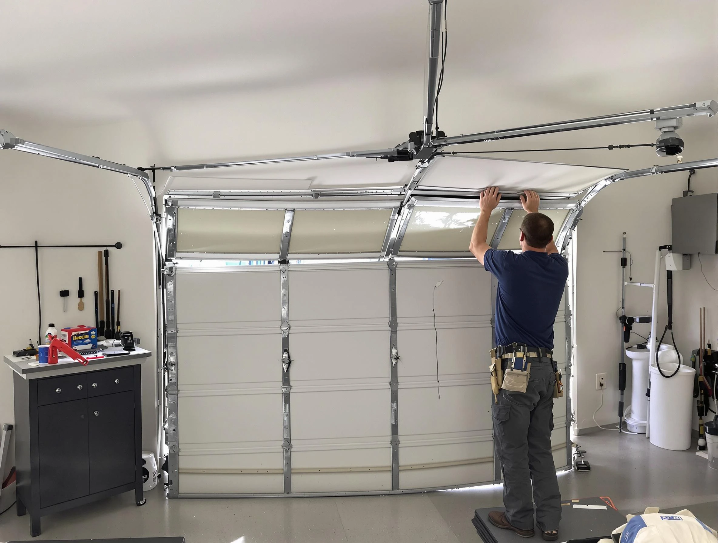 Milford Garage Door Repair specialist performing precise section replacement on Milford garage door